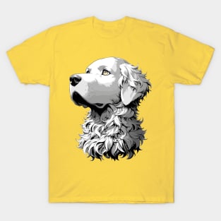 Stunning and Cool Curly-Coated Retriever Monochrome and Gold Portrait for Father's Day T-Shirt